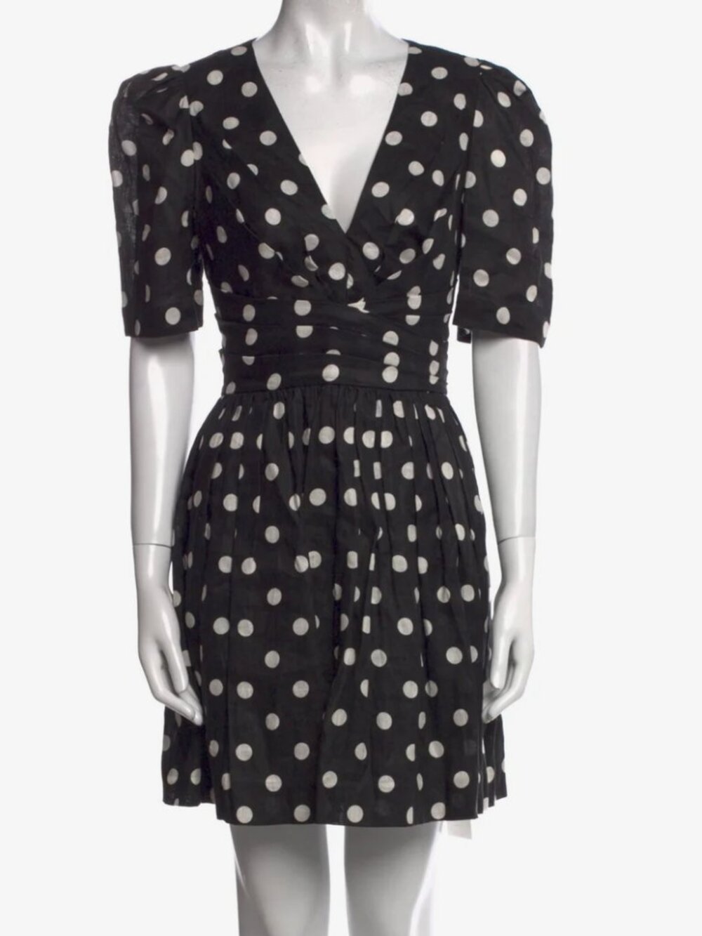 Zimmermann Polka Dot Linen Mini Dress, Black and White, Size 2